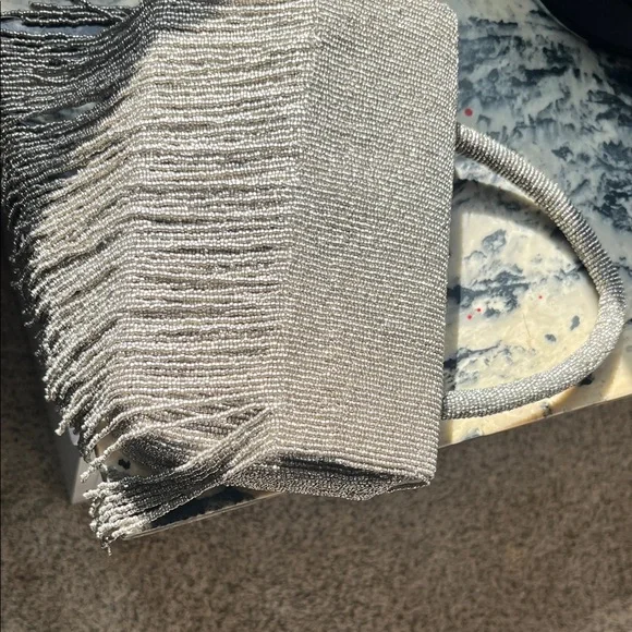 Anthropologie Gunmetal Beaded Fringe Top-Handle Bag - Picture 5 of 5